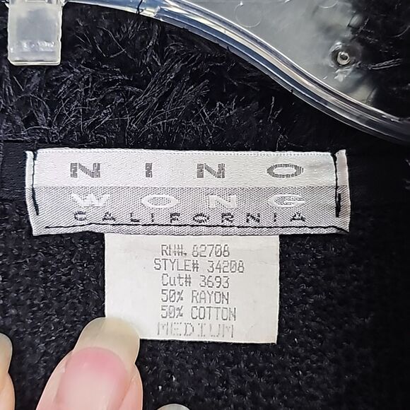 Cardigan Boho Fringe Collar Black with Multicolor Front Patchwork Size Medium - Picture 3 of 4